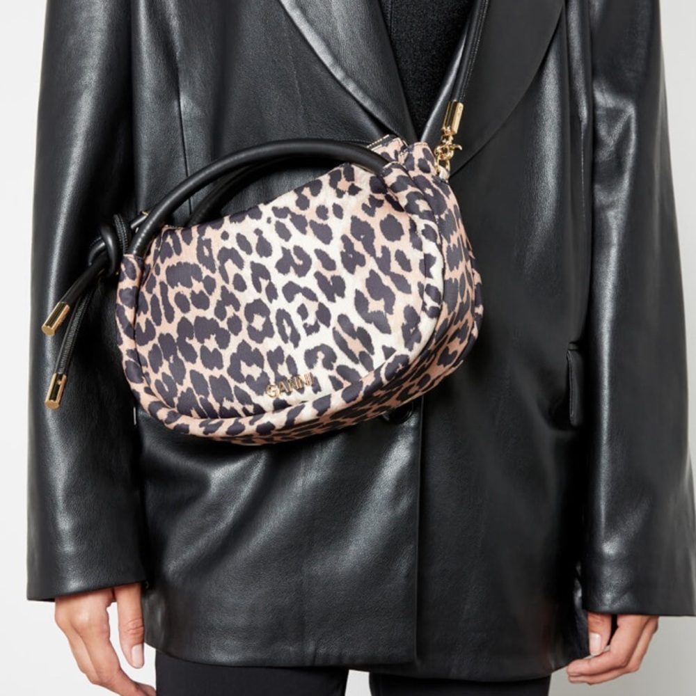 GANNI leopard mini knot bag